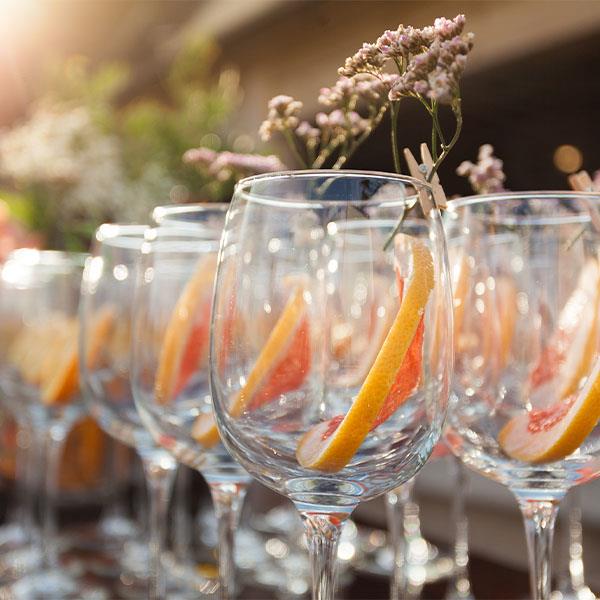 Row of corporate event drinks